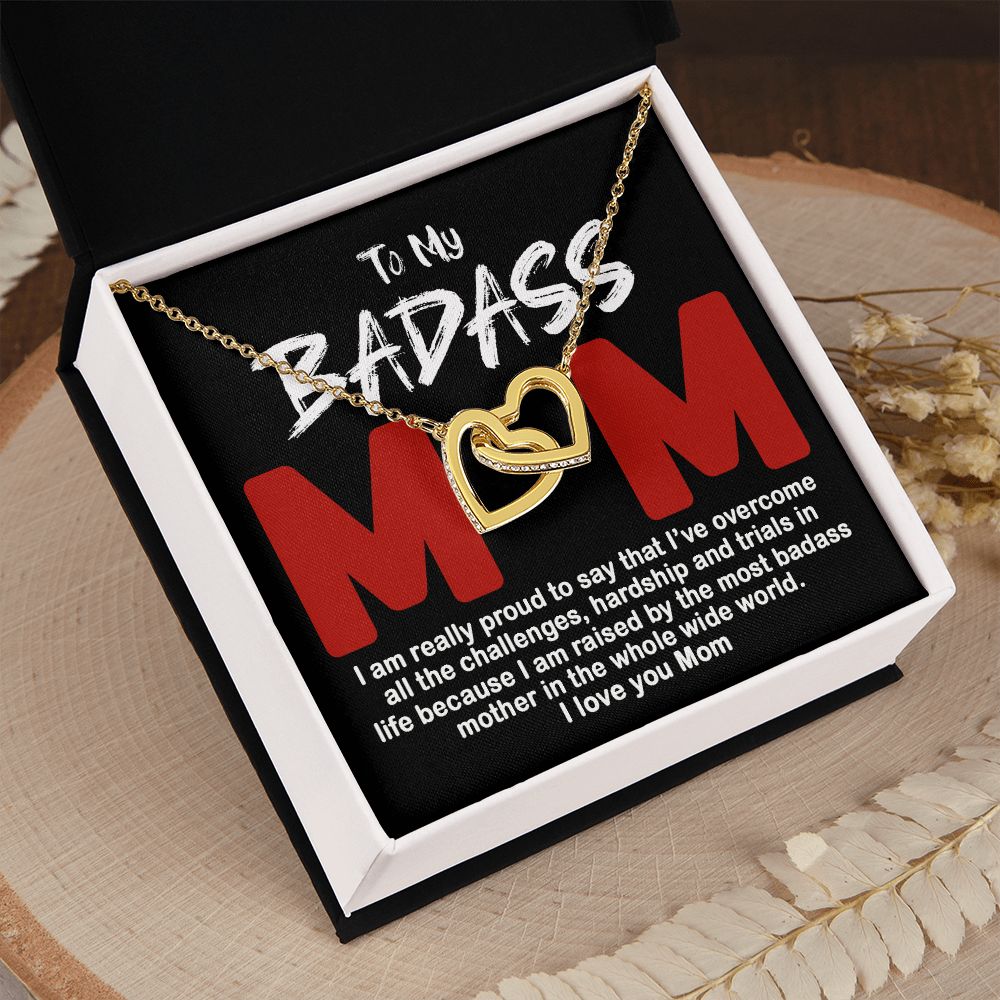 To My Badass Mom Necklace Badass Mom Gift, Jewelry For Step Mom On Mother's Day Interlocking Hearts Necklace
