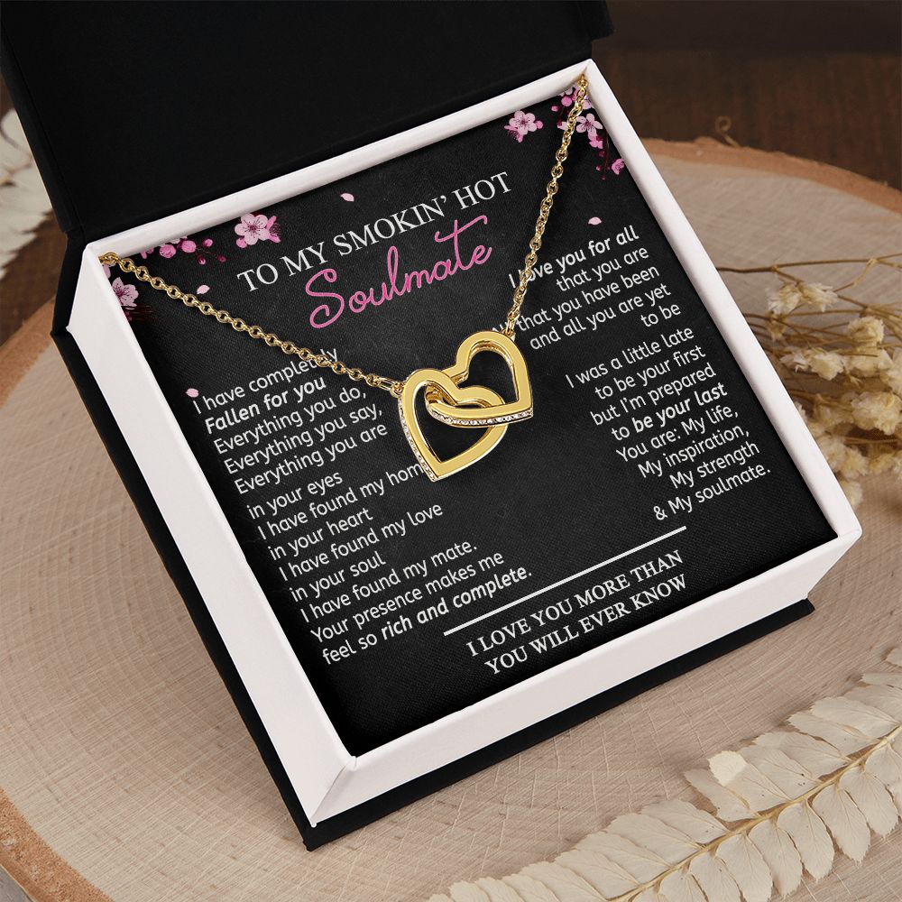 To My Smokin Hot Soulmate Necklace - Wife Gifts From Husband To My Wife Necklace, Gift for Her Romantic, Girlfriend Gifts Necklace for Wife from Men Includes Message Card and Gift Box 12 Interlocking Hearts Necklace
