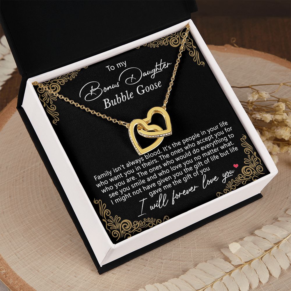 Bonus Daughter Gifts From Stepdad, Step Daughter Gifts From Stepmom, Stepdaughter Gifts From Stepdad, Father Stepdaughter Necklace, To My Bonus Daughter Necklaces, Christmas Gifts For Bonus9 Interlocking Hearts Necklace