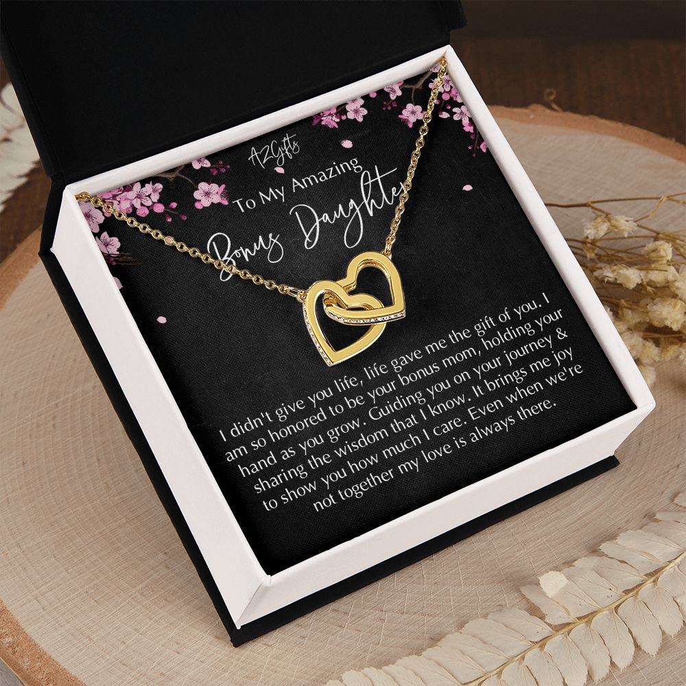 Bonus Daughter Gifts From Stepdad, Step Daughter Gifts From Stepmom, Stepdaughter Gifts From Stepdad, Father Stepdaughter Necklace, To My Bonus Daughter Necklaces, Christmas Gifts For Bonus D Interlocking Hearts Necklace