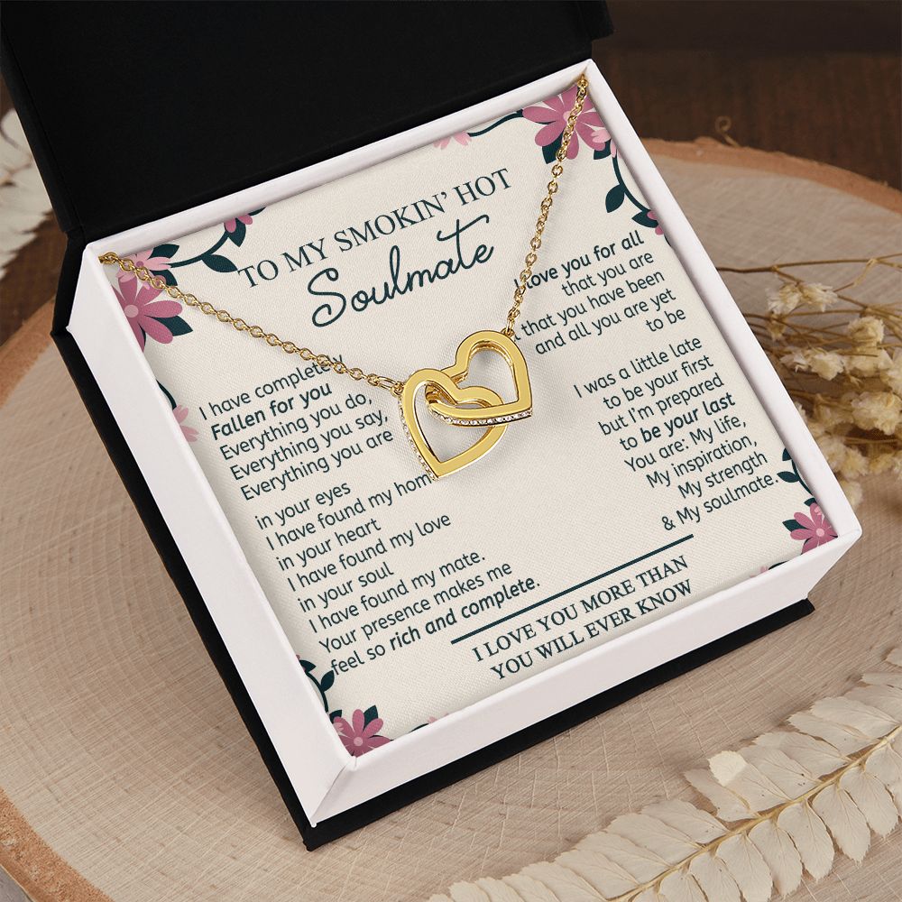 To My Smokin Hot Soulmate Necklace - Wife Gifts From Husband To My Wife Necklace, Gift for Her Romantic, Girlfriend Gifts Necklace for Wife from Men Includes Message Card and Gift Box 17 Interlocking Hearts Necklace