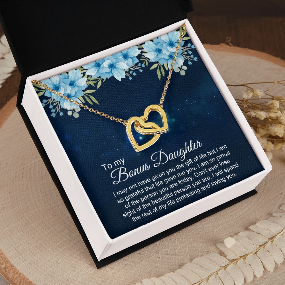 Bonus Daughter Gifts From Stepdad, Step Daughter Gifts From Stepmom, Stepdaughter Gifts From Stepdad, Father Stepdaughter Necklace, To My Bonus Daughter Necklaces, Christmas Gifts For Bonus4 Interlocking Hearts Necklace