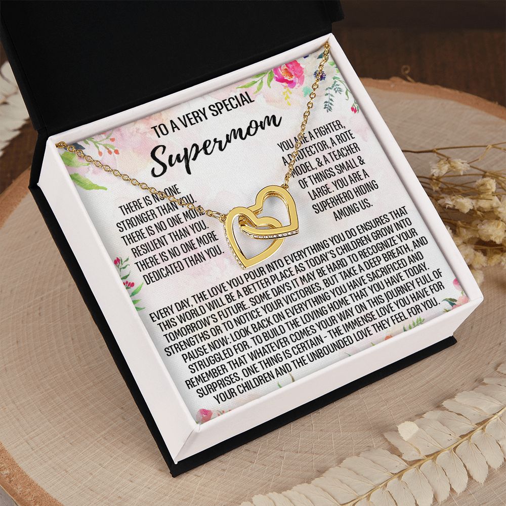 To Supermom Mom Necklace Gift for Single Mother Necklace Holiday, Christmas, Birthday Present for Single Mother, Super Mom, Mother's Day Gift Mom Jewelry for Women 301 Interlocking Hearts Necklace