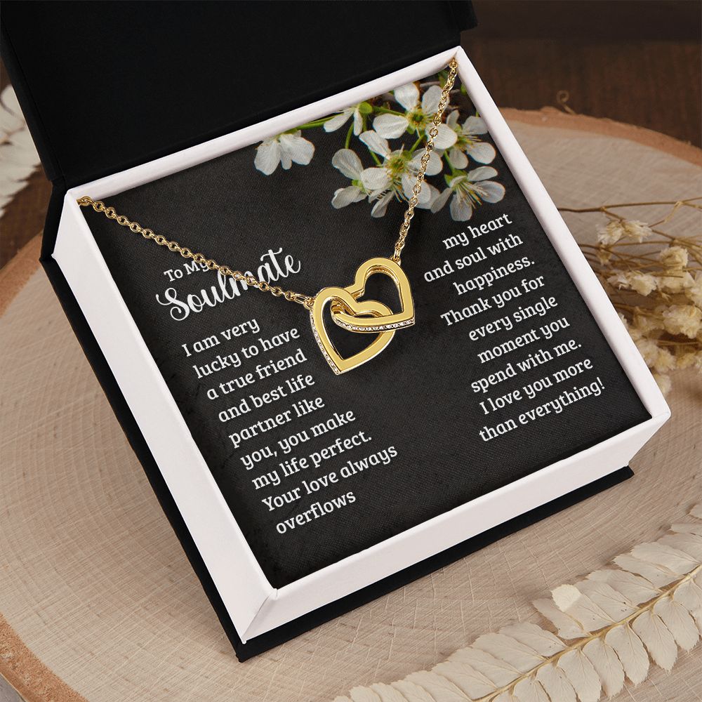 To My Soulmate Necklace for Women Birthday Christmas Jewelry Gifts For My Wife with Message Card Box Personalized Gift Present Pendant for Future Wife Soulmate Girlfriend Love 18 Interlocking Hearts Necklace