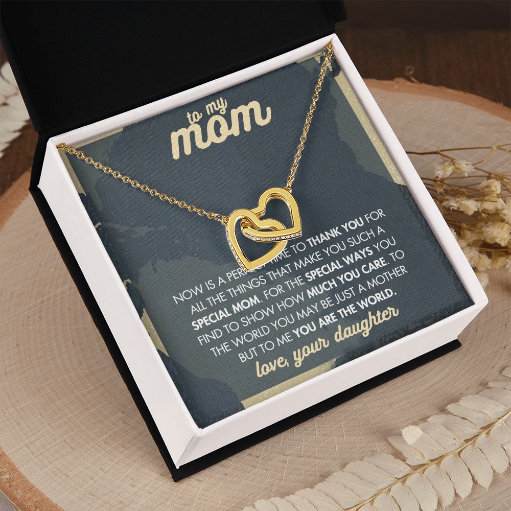 Mom Necklace Gifts for Mom from Daughter to Mom Gifts for Mothers Day from Daughter, To My Mom Necklace from Daughter to Mom Birthday Gifts Necklace with Message Card and Gift Box2237 Interlocking Hearts Necklace