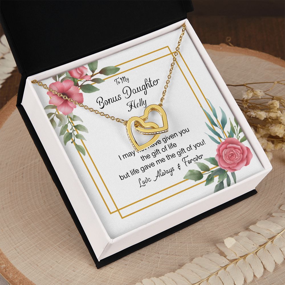 Bonus Daughter Gifts From Stepdad, Step Daughter Gifts From Stepmom, Stepdaughter Gifts From Stepdad, Father Stepdaughter Necklace, To My Bonus Daughter Necklaces, Christmas Gifts For Bonus6 Interlocking Hearts Necklace