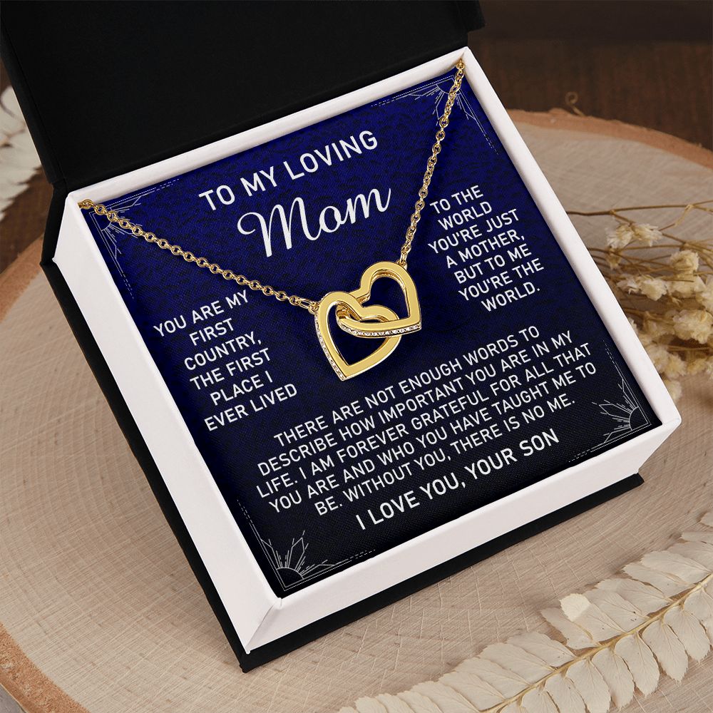 To My Loving Mom Necklace, Gift for Mom from Son, Mother's Day Jewelry Gift, Necklace for Mom Birthday Anniversary Mother's Day Jewelry Gift, To My Mom Necklace from Son Interlocking Hearts Necklace