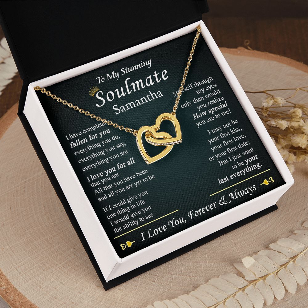 To My Soulmate Necklace for Women Birthday Valentines Day Jewelry Gifts For My Wife with Message Card Box Personalized Gift Present Pendant for Future Wife Soulmate Girlfriend Love 1 Interlocking Hearts Necklace