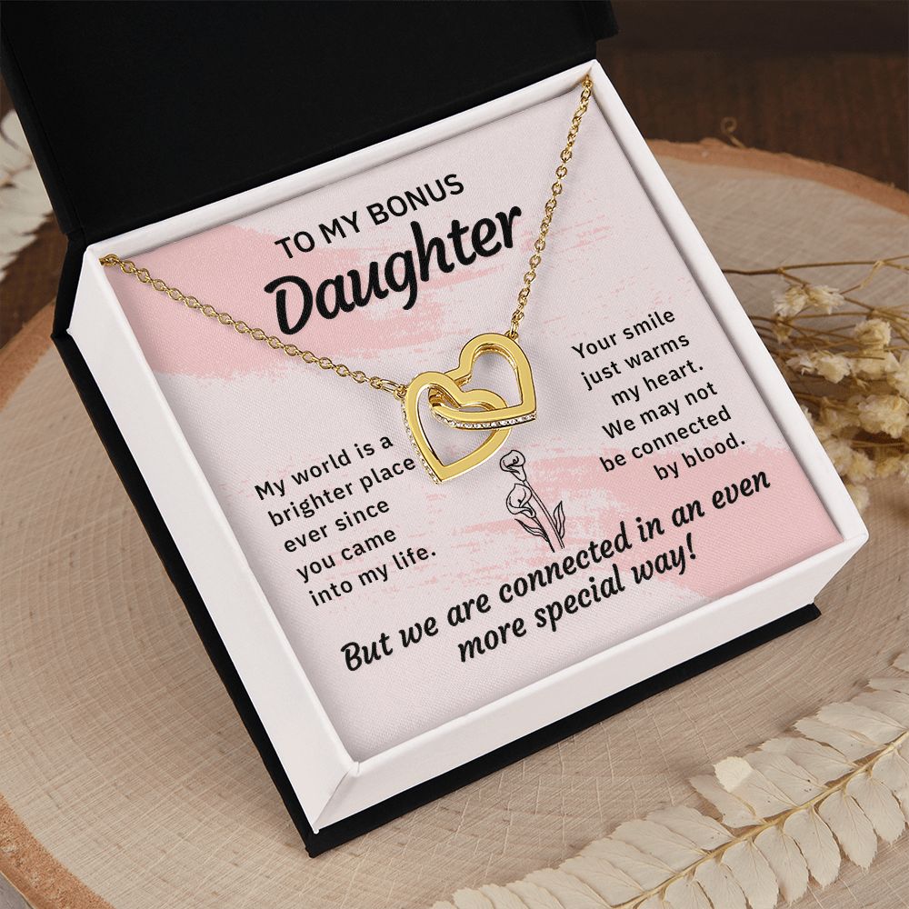 Bonus Daughter Gifts From Stepdad, Step Daughter Gifts From Stepmom, Stepdaughter Gifts From Stepdad, Father Stepdaughter Necklace, To My Bonus Daughter Necklaces, Christmas Gifts For Bonus11 Interlocking Hearts Necklace