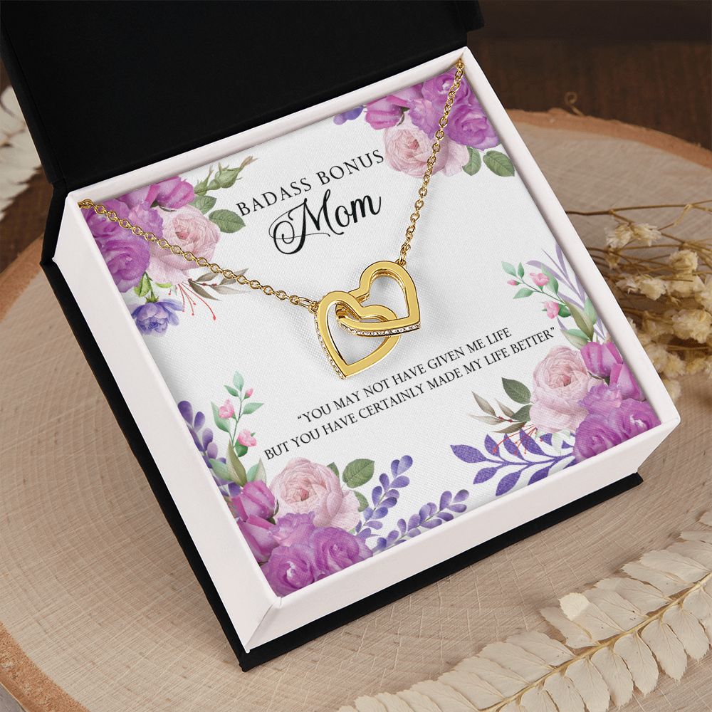 To My Badass Bonus Mom Necklace Pendant Gift From Daughter Or Son Necklace For To Mommy, Mother, Mother In Law Gift On Birthday, Anniversary Holiday Gift 30821 Interlocking Hearts Necklace