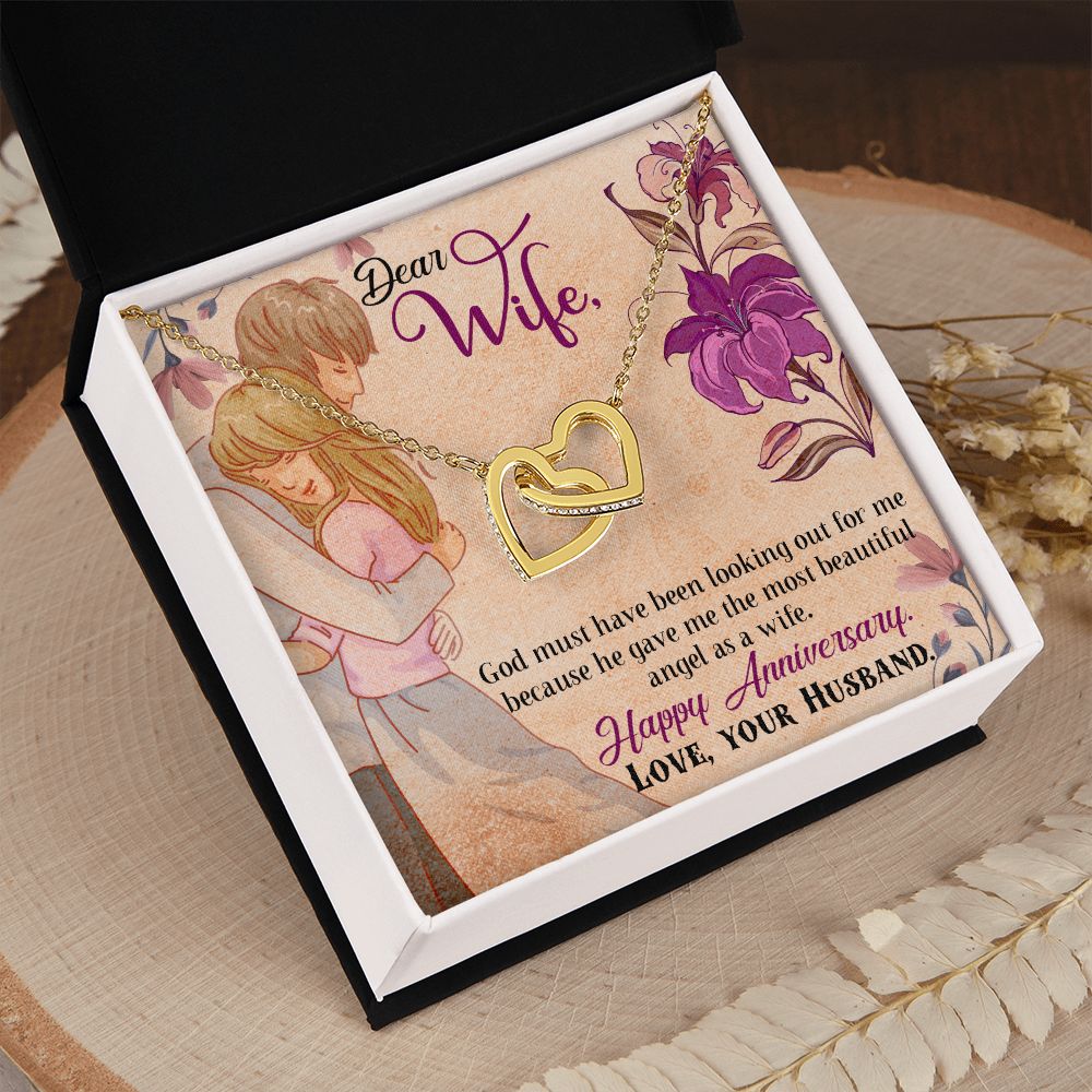 To My Wife Necklace, Wedding Anniversary Jewelry For Women, Necklace For Wife from Husband, Gift For Wife Birthday Gifts From Husband Necklace, Jewelry With Message Card In A Gift Box7 Interlocking Hearts Necklace