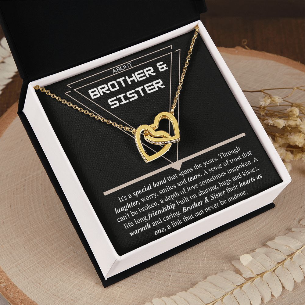 Brother & Sister Gift Necklace Cuban Link Chain Necklace Gift From Sister to Bro Interlocking Hearts Necklace