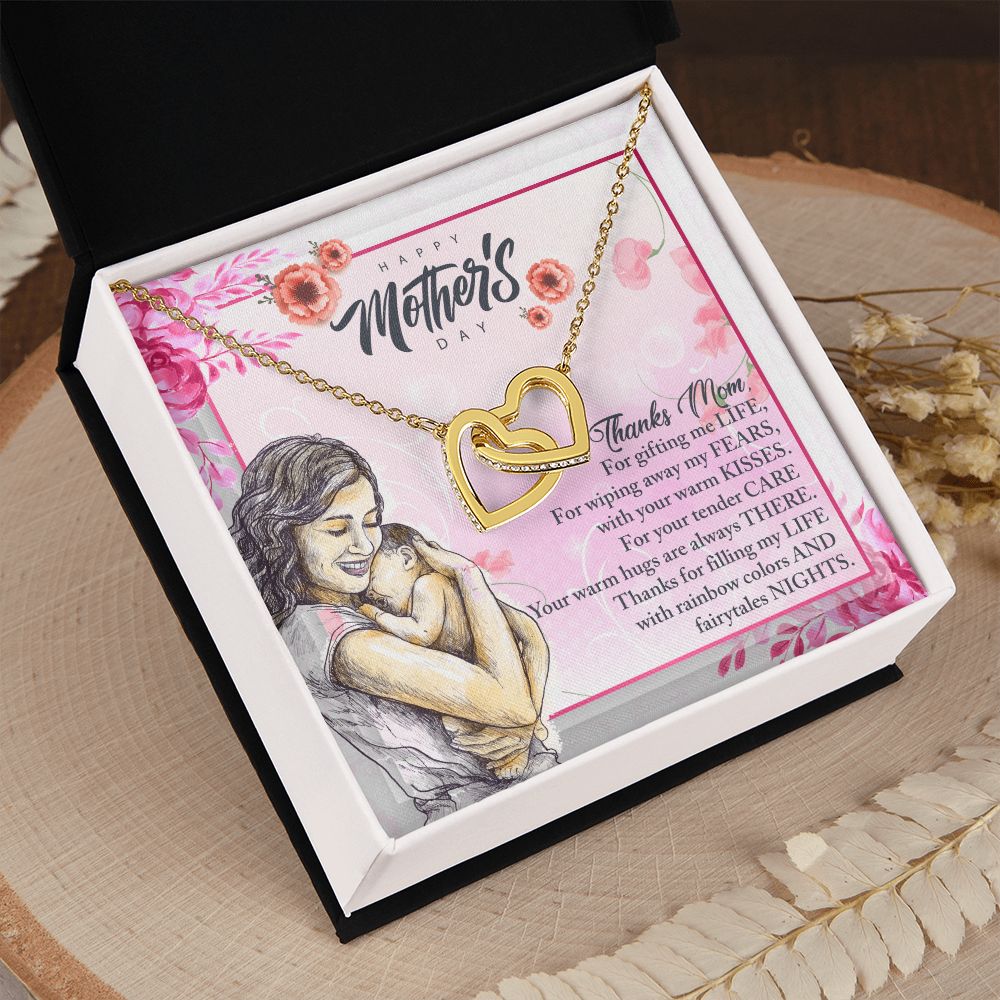 To My Mom, Mother Necklace Pendant Gift From Daughter Or Son Thanks Mom For Gifting Me Life With Message Card Gift For Mom Interlocking Hearts Necklace