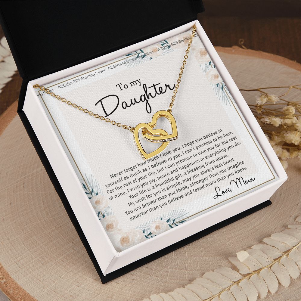 To my Beautiful Daughter Necklace With Thoughtful Card Box Gifts for Daughter from Mom Mother Daughter Gifts Jewelry for Daughter Present for Birthday Anniversary Christmas Interlocking Hearts Necklace
