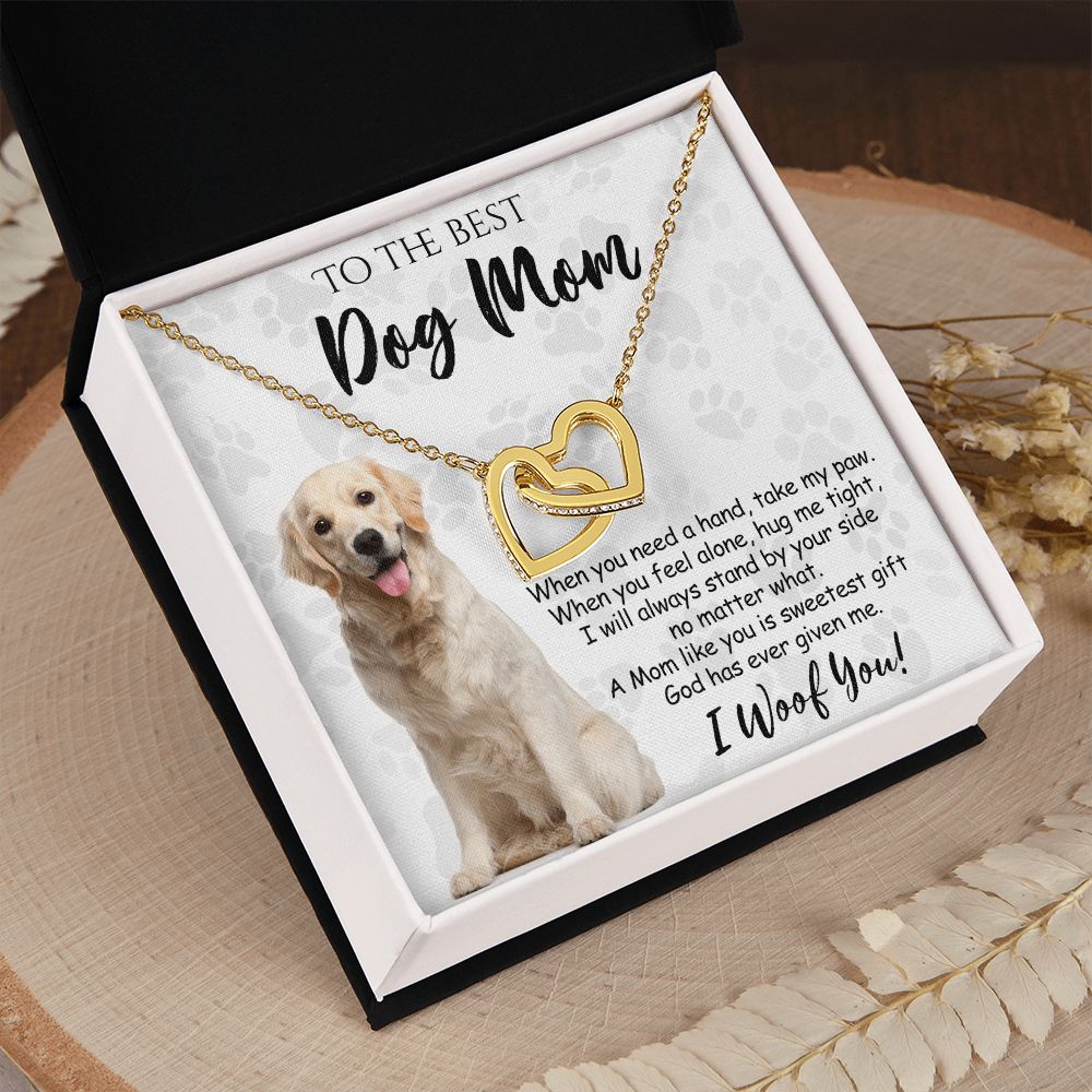 To The Best Golden Retriever Dog Mom Knot Necklace Mother's Day Gift , I Woof You Gift Card, Message Card Jewelry For Dog Lovers, Necklace For Mom Interlocking Hearts Necklace