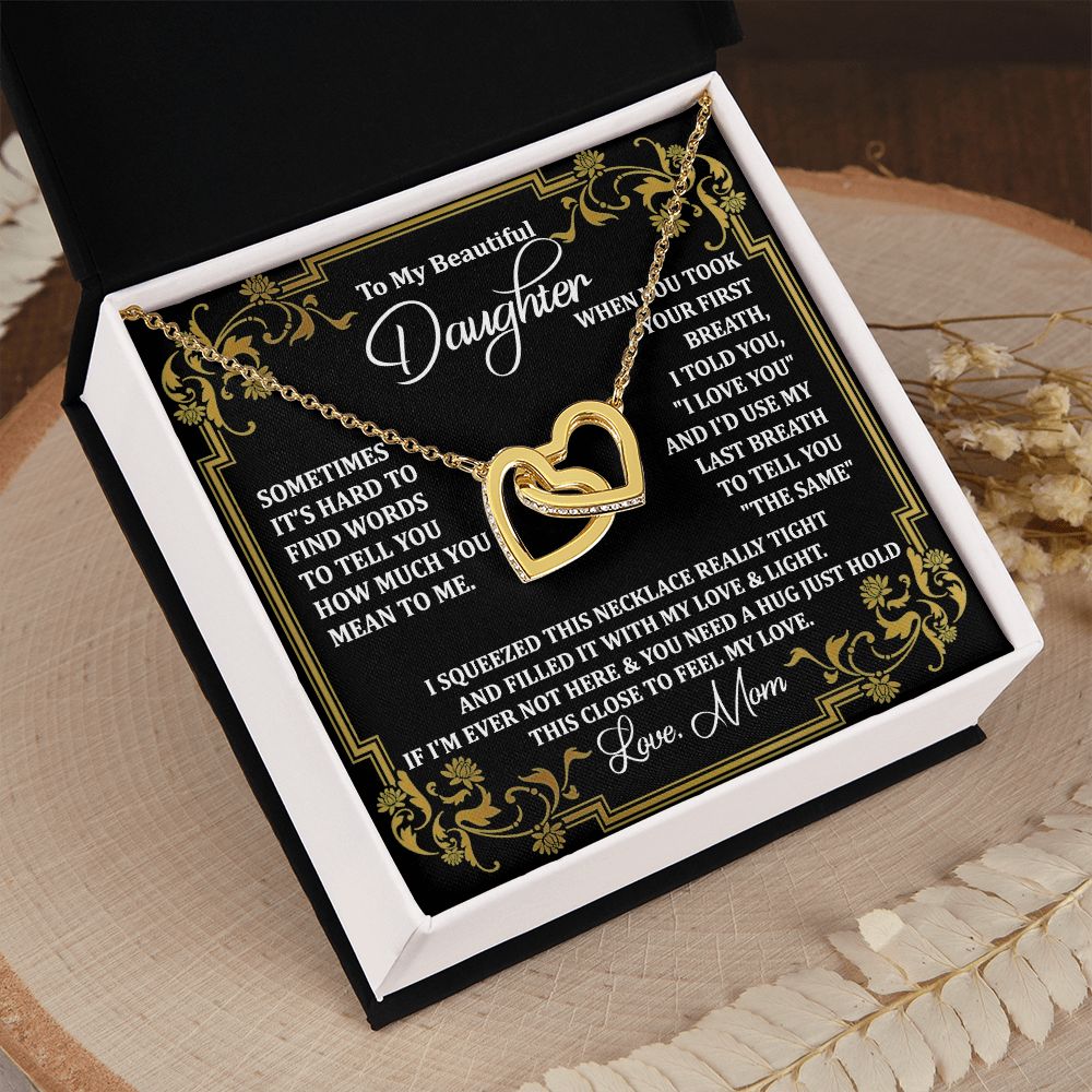 Mother Daughter Gift Ideas, To My Daughter Gift Necklace from Mom, Jewelry Pendant Present for Daughter, Birthday Christmas Gift Graduation Gifts for Daughters, Mother and Daughter Necklace 2134 Interlocking Hearts Necklace