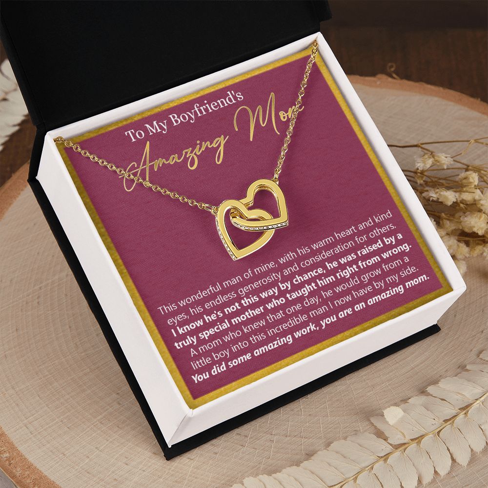 To My Boyfriend's Mom Necklace Jewelry Gift, Mother's Day Gift, Birthday Gift For Boyfriend's Mom, Boyfriend's Mom Necklace Interlocking Hearts Necklace