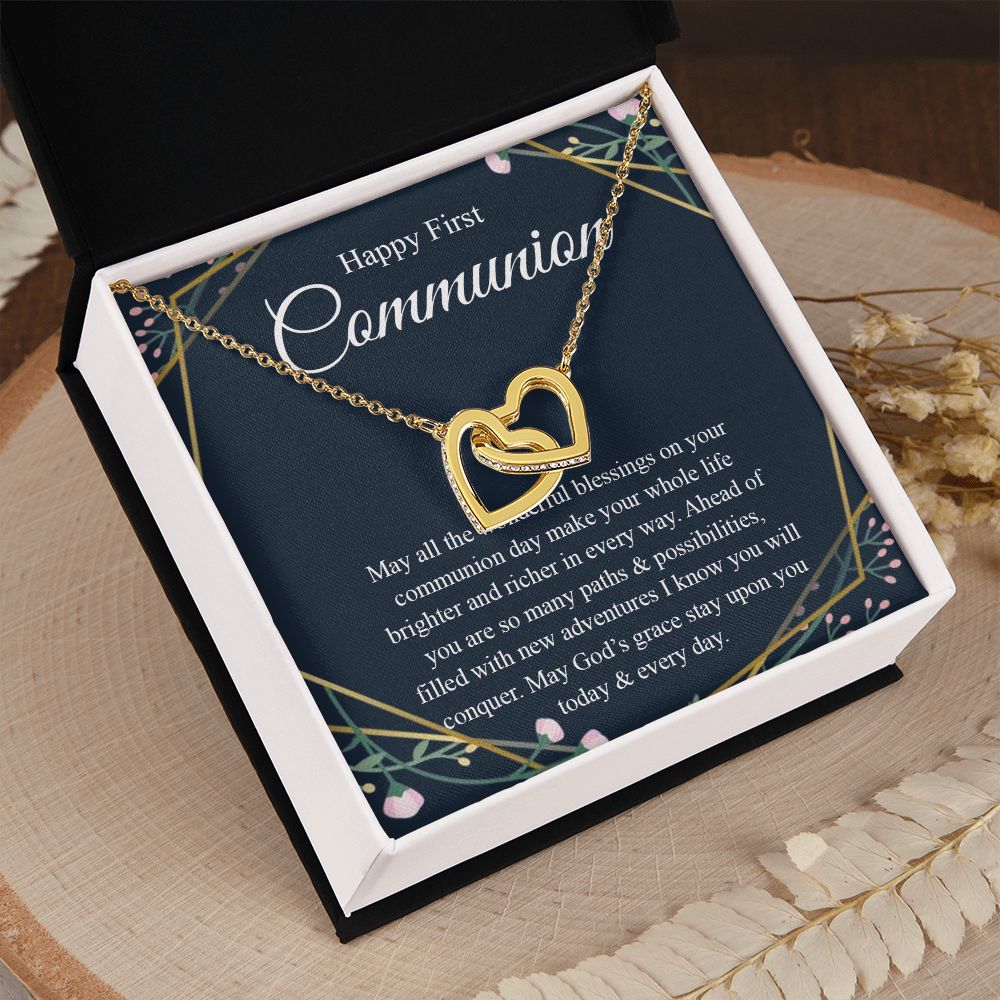 Interlocking Hearts Necklace, For First Communion Gift First Holy Communion Congrats Graduation Pendants Gift For Daughter, Granddaughter, Niece, Sister Interlocking Hearts Necklace