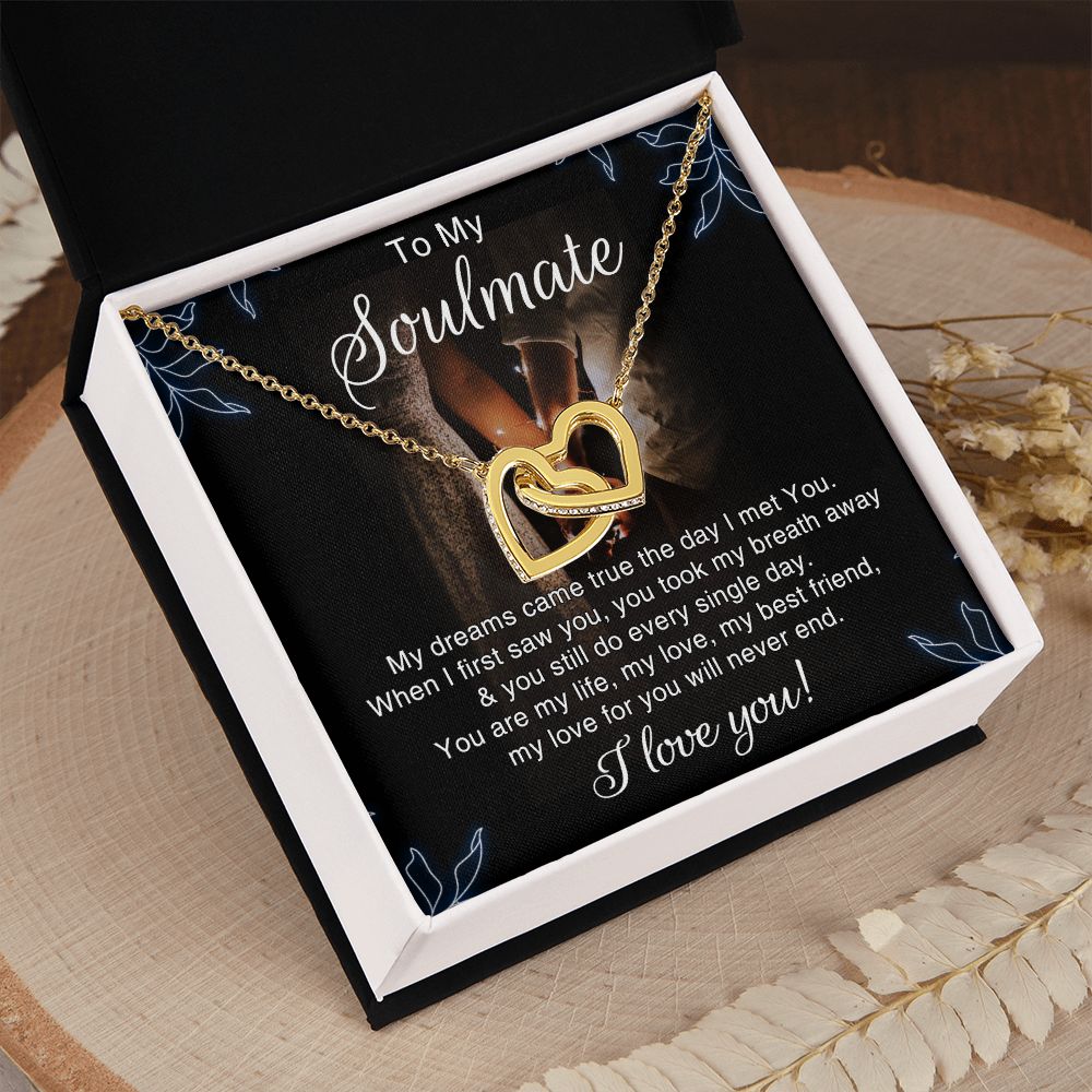 To My Soulmate Necklace for Women Birthday Christmas Jewelry Gifts For My Wife with Message Card Box Personalized Gift Present Pendant for Future Wife Soulmate Girlfriend Love 5 Interlocking Hearts Necklace