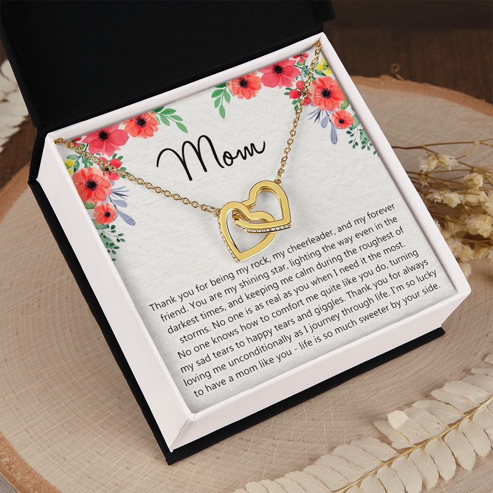 To My Mom Gift Necklace for Mother Daughter Jewelry, Thank You Mom Gift, Gift for Mom from Daughter to Mother Necklace Pendant Jewelry Box for Mom on Mother's Day Birthday Interlocking Hearts Necklace
