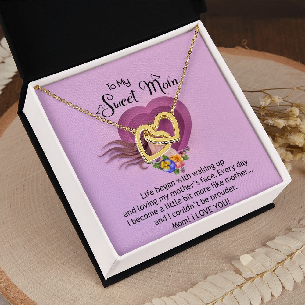 To My Sweet Mom, Sweet Mom Necklace Pendant, Mothers Day Gifts, Gift For Sweet Mom, New Mom Gifts Interlocking Hearts Necklace