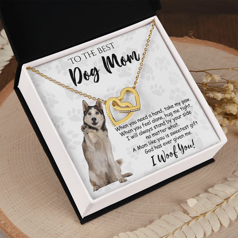 To The Best Husky Dog Mom Knot Necklace Mother's Day Gift , I Woof You Quote Gift Card, Message Card Jewelry For Dog Lovers, Necklace For Mom Interlocking Hearts Necklace