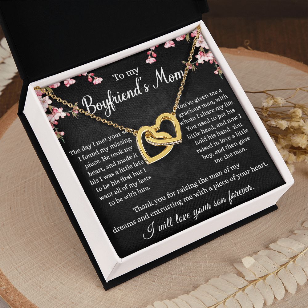 To My Boyfriends Mom Necklace - Jewelry Gifts For Boyfriends Mom, Mothers Day Gifts For Boyfriend'S Mom, To My Boyfriends Mom Gifts On Birthday,Mothers Day Thanksgiving, Valentines Interlocking Hearts Necklace
