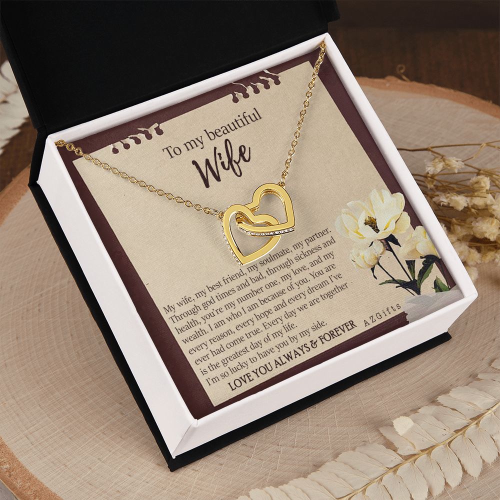 To My Wife Necklace from Husband, Personalized Necklace for Women, Luxury Necklace for Wife from Man Men, Wedding Anniversary Present For Wife, Beautiful Wife Jewelry Christmas Birthday Gifts For Wife7 Interlocking Hearts Necklace