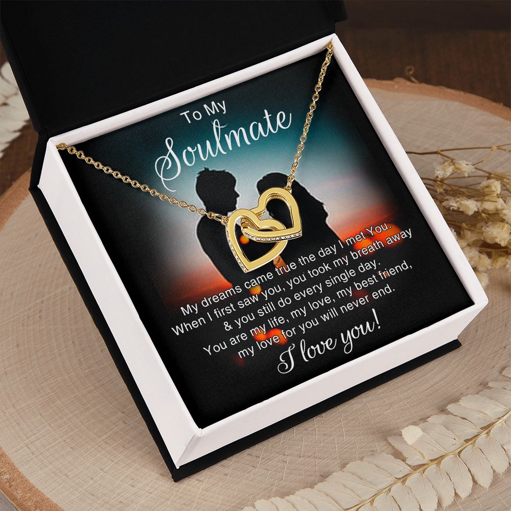 To My Soulmate Necklace for Women Birthday Christmas Jewelry Gifts For My Wife with Message Card Box Personalized Gift Present Pendant for Future Wife Soulmate Girlfriend Love 4 Interlocking Hearts Necklace