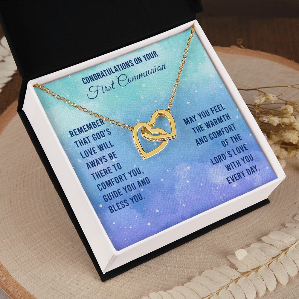 First Communion - Remember that God’s love will Interlocking Hearts Necklace