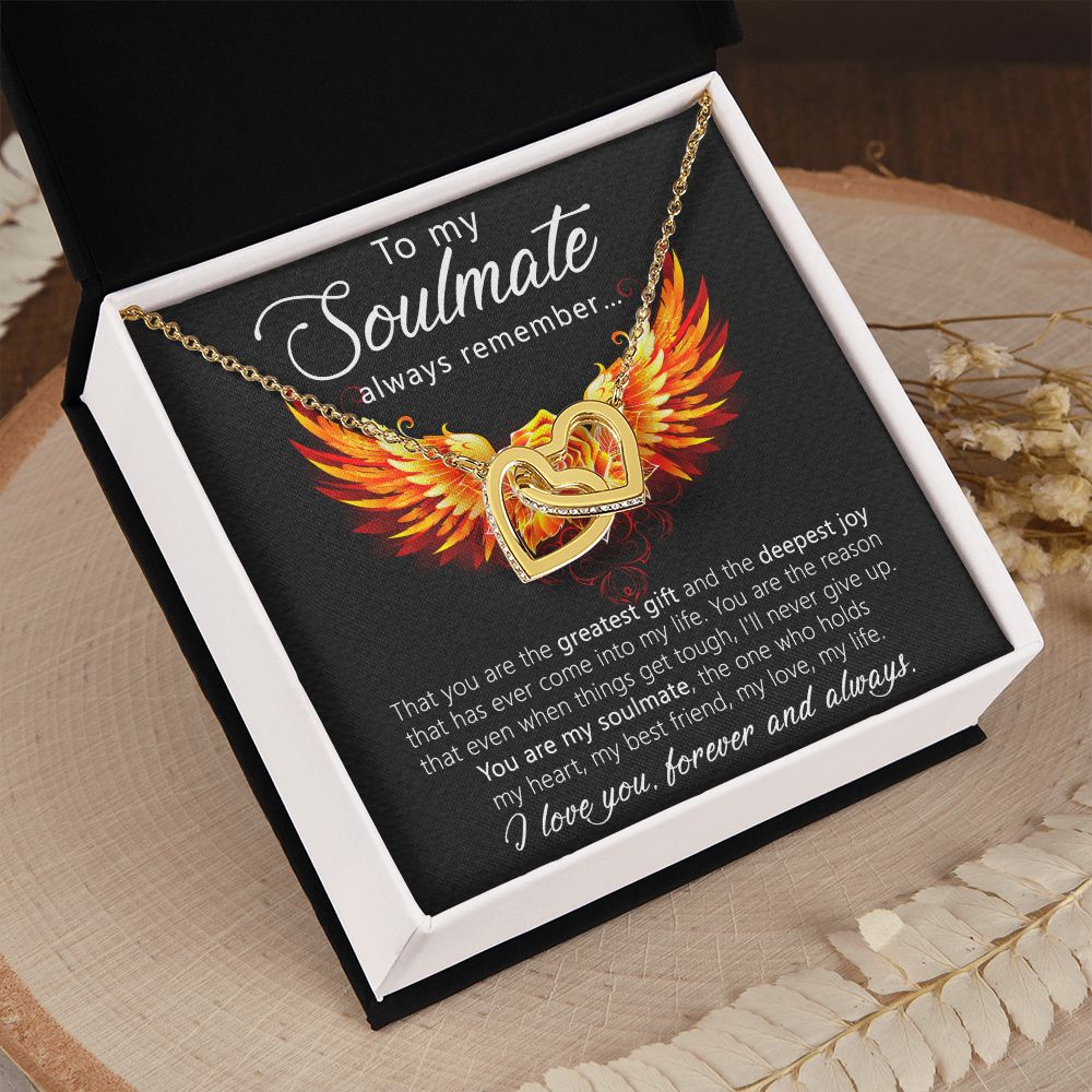 To My Soulmate Necklace for Women Birthday Christmas Jewelry Gifts For My Wife with Message Card Box Personalized Gift Present Pendant for Future Wife Soulmate Girlfriend Love 22 Interlocking Hearts Necklace