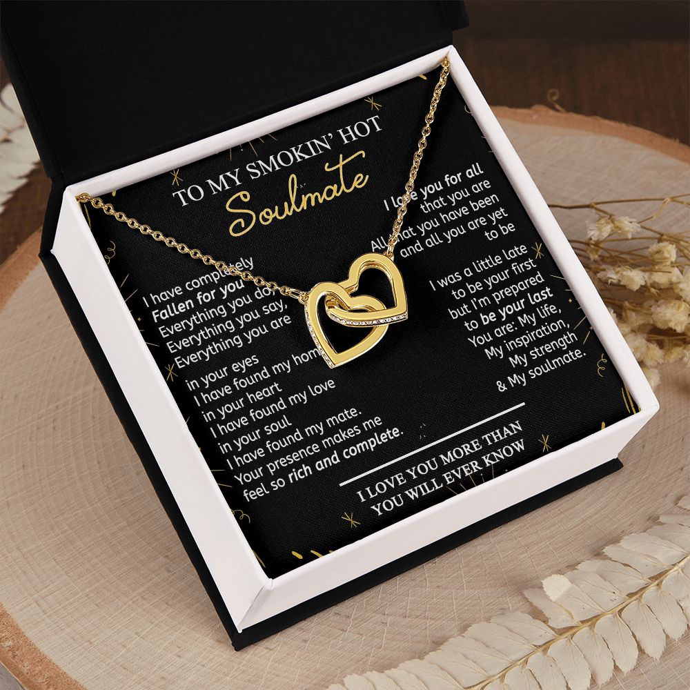 To My Smokin Hot Soulmate Necklace - Wife Gifts From Husband To My Wife Necklace, Gift for Her Romantic, Girlfriend Gifts Necklace for Wife from Men Includes Message Card and Gift Box 21 Interlocking Hearts Necklace
