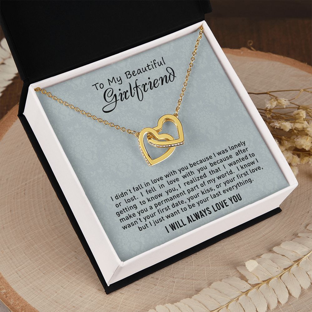 To My Girlfriend Necklace from Boyfriend, Personalized Necklace for Women, Luxury Necklace for Girlfriend, Wedding Anniversary Present For Her, Girlfriend Gift Jewelry Christmas Birthday Gift2 Interlocking Hearts Necklace