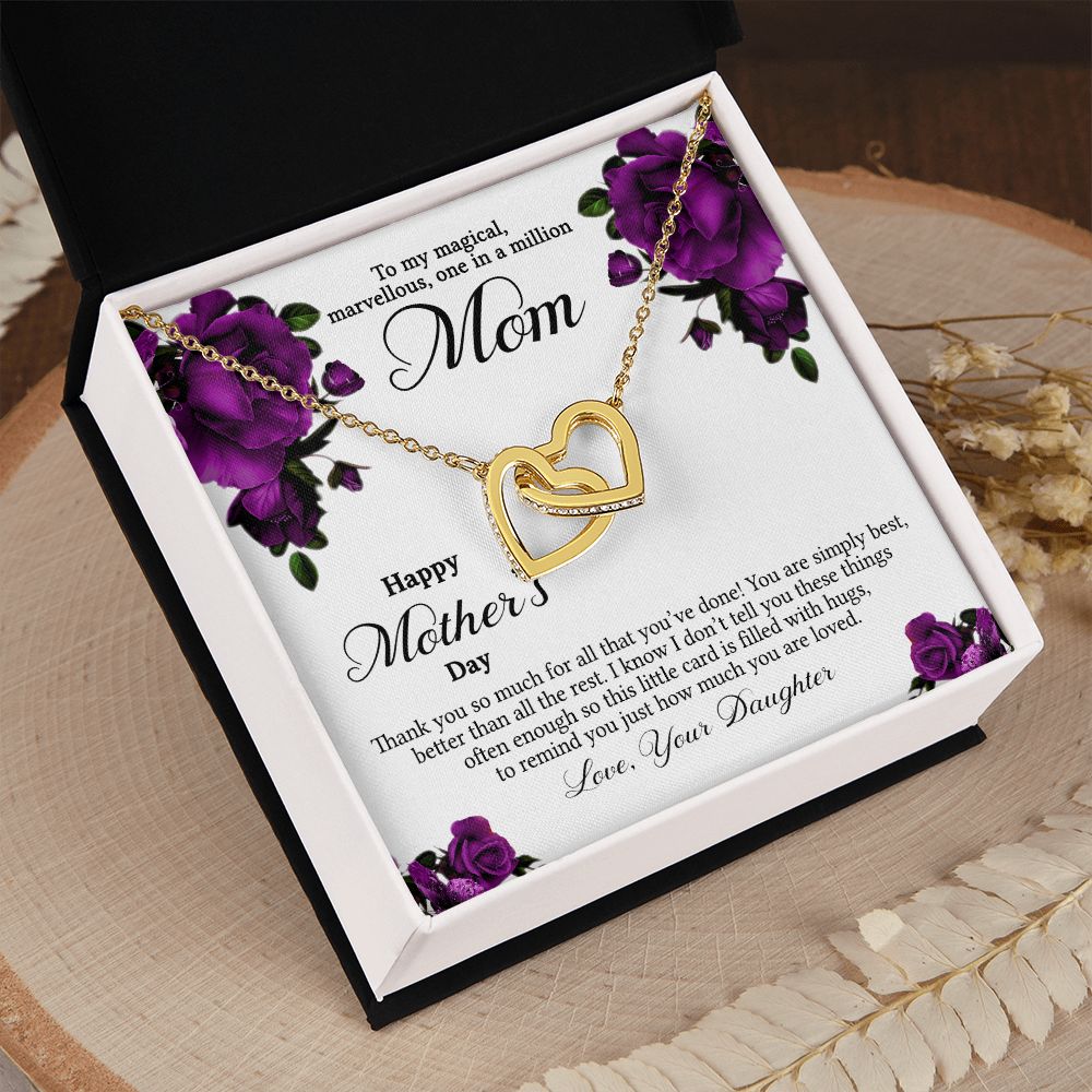 Mom Necklace Gifts for Mom from Daughter to Mom Gifts for Mothers Day from Daughter, To My Mom Necklace from Daughter to Mom Birthday Gifts Necklace with Message Card and Gift Box3 Interlocking Hearts Necklace