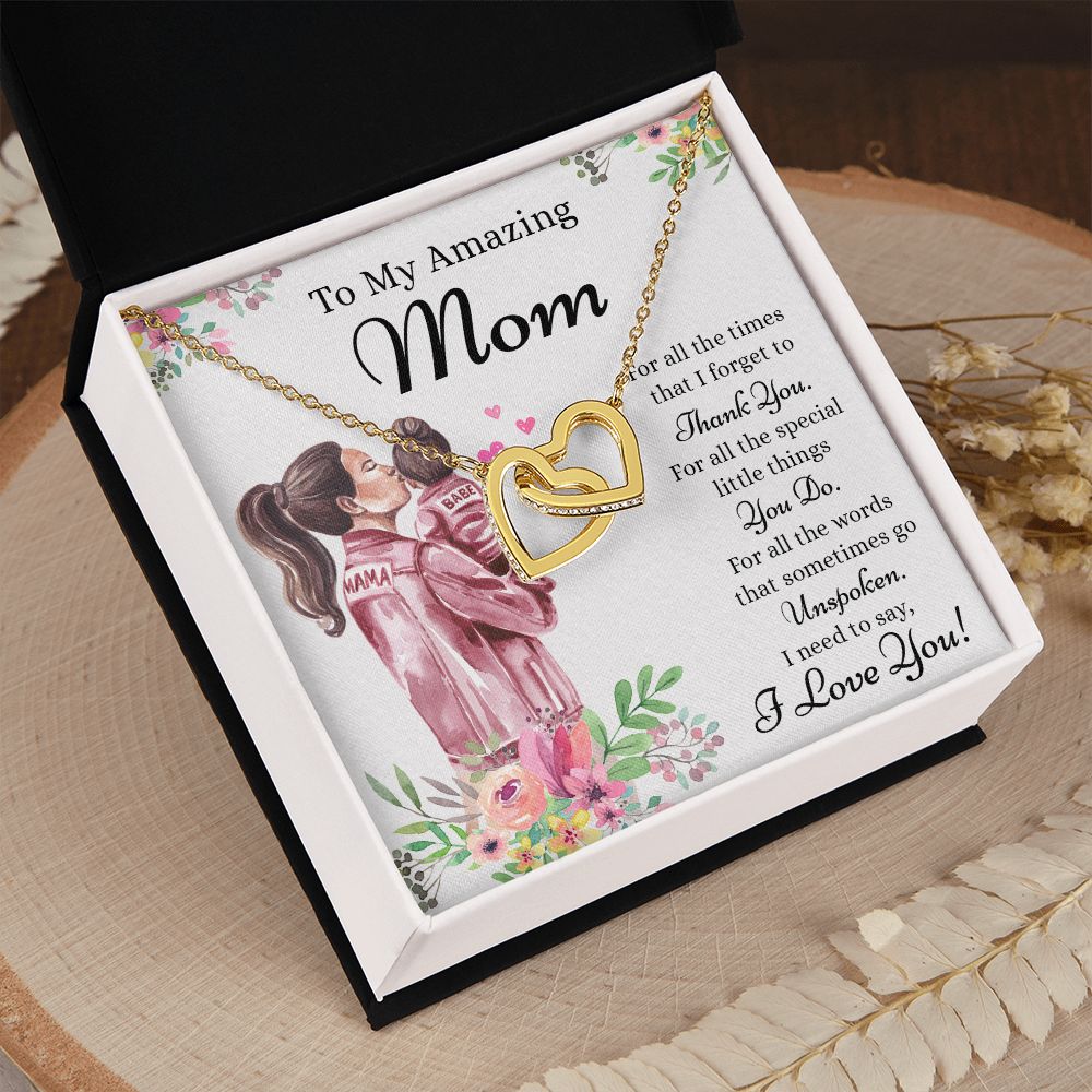Mom Necklace Gifts for Mom from Daughter to Mom Gifts for Mothers Day from Daughter, To My Mom Necklace from Daughter to Mom Birthday Gifts Necklace with Message Card and Gift Box2240 Interlocking Hearts Necklace