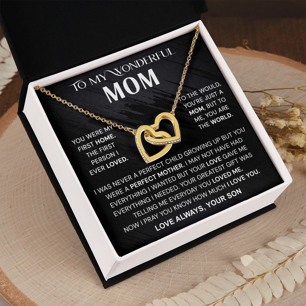 To My Wonderful Mom Necklace, Mom From Son Gift, Gift for Mother's Day From Son, Gift for Mom, Mother Gift from Son Necklace, Son to Mom Gifts, Mom gifts, Mothers Day Gift From Son Interlocking Hearts Necklace