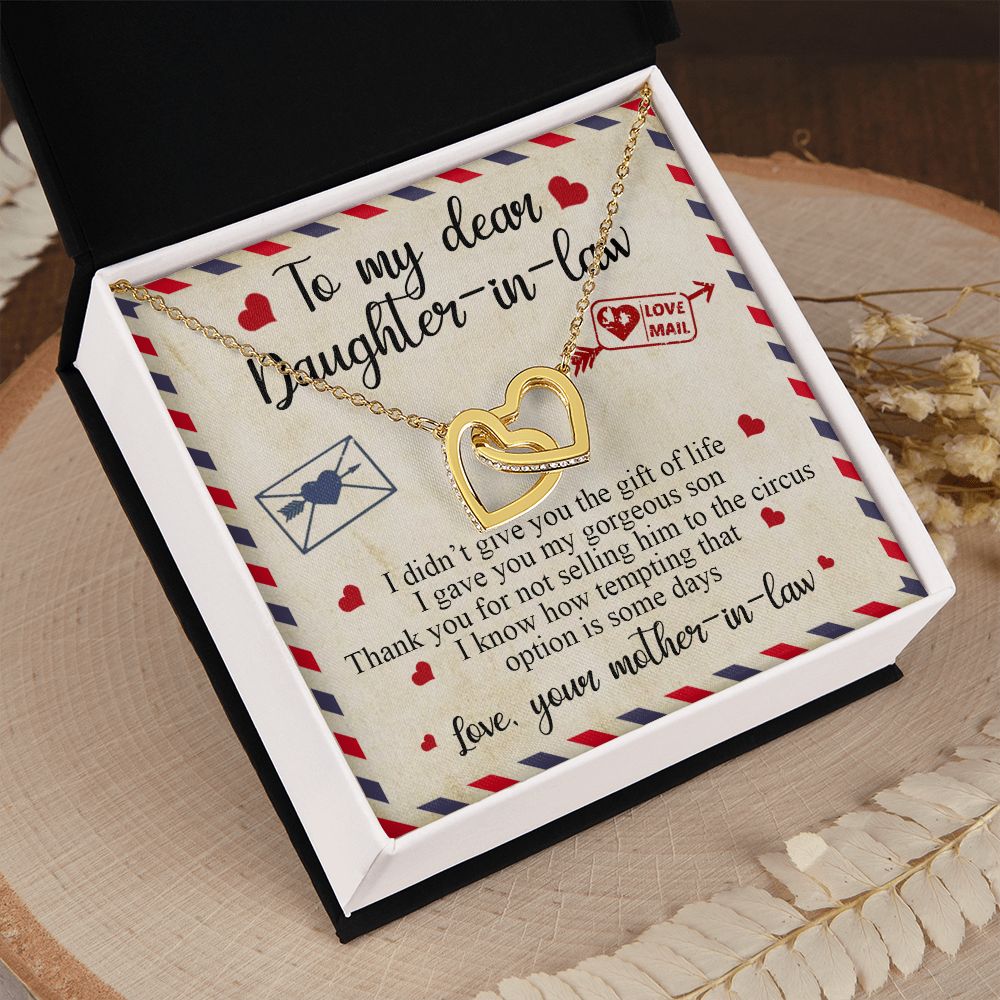 To My Dear Daughter In Law Gift, Graduation Gift For Her, Love Knot Necklace Interlocking Hearts Necklace