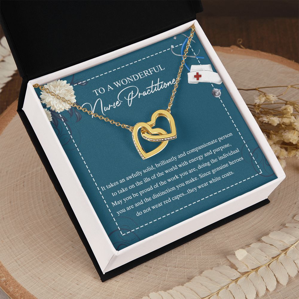 To My Nurse Practitioner Necklace with Box Message Card, Gift For Nurse Jewelry Congrats Graduation Pendants Gift For Daughter, Granddaughter, Niece, Sister Interlocking Hearts Necklace