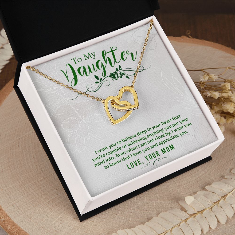 Mother and Daughter Necklace for Girls, To My Daughter Gift Necklace from Mom, Birthday Christmas Gift Graduation Gifts for Daughters, Jewelry Pendant Present for Daughter, Mother Daughter Gift 42 Interlocking Hearts Necklace
