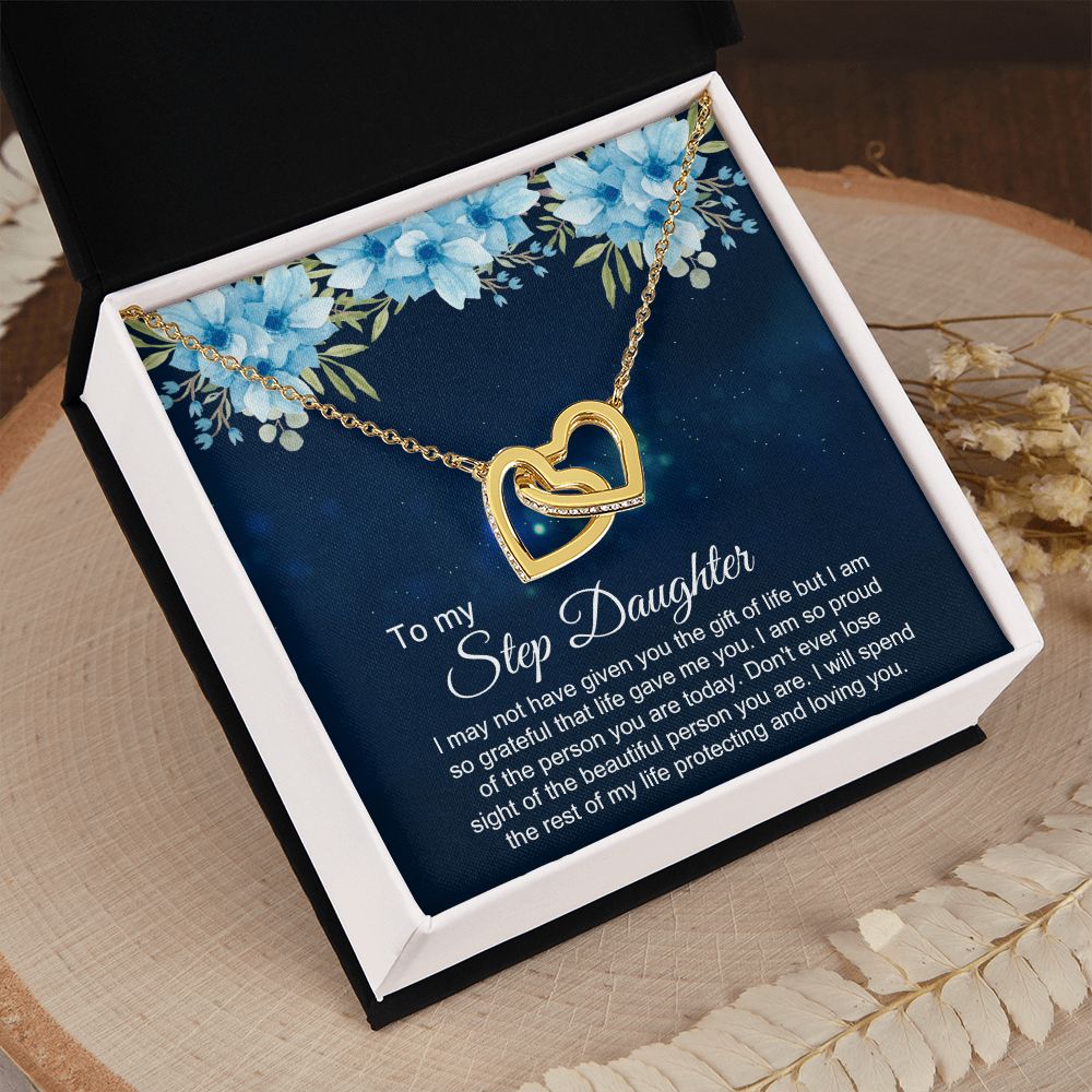 Bonus Daughter Gifts From Stepdad, Step Daughter Gifts From Stepmom, Stepdaughter Gifts From Stepdad, Father Stepdaughter Necklace, To My Bonus Daughter Necklaces, Christmas Gifts For Bonus3 Interlocking Hearts Necklace