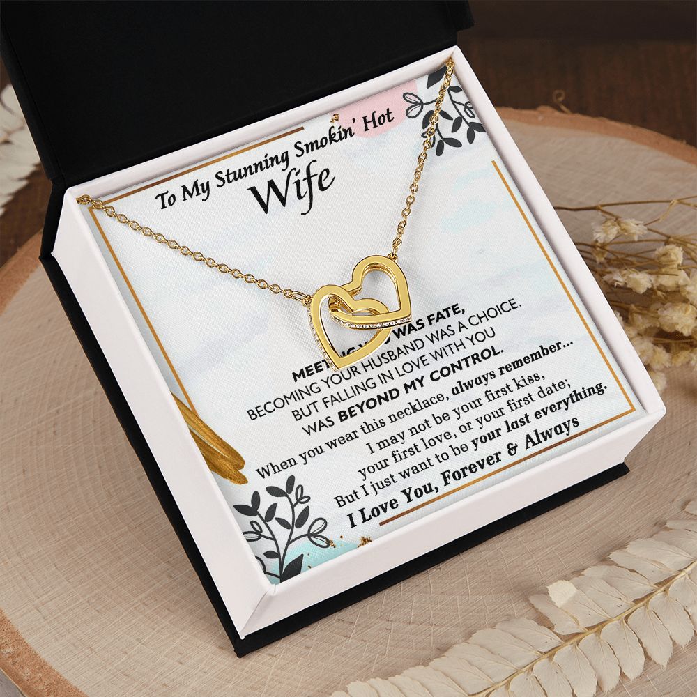 To My Smokin Hot Wife Necklace, Wedding Anniversary Jewelry For Women, Necklace For Wife from Husband, Gifts For Wife Birthday Gifts Necklace, Jewelry With Message Card In A Gift Box Interlocking Hearts Necklace