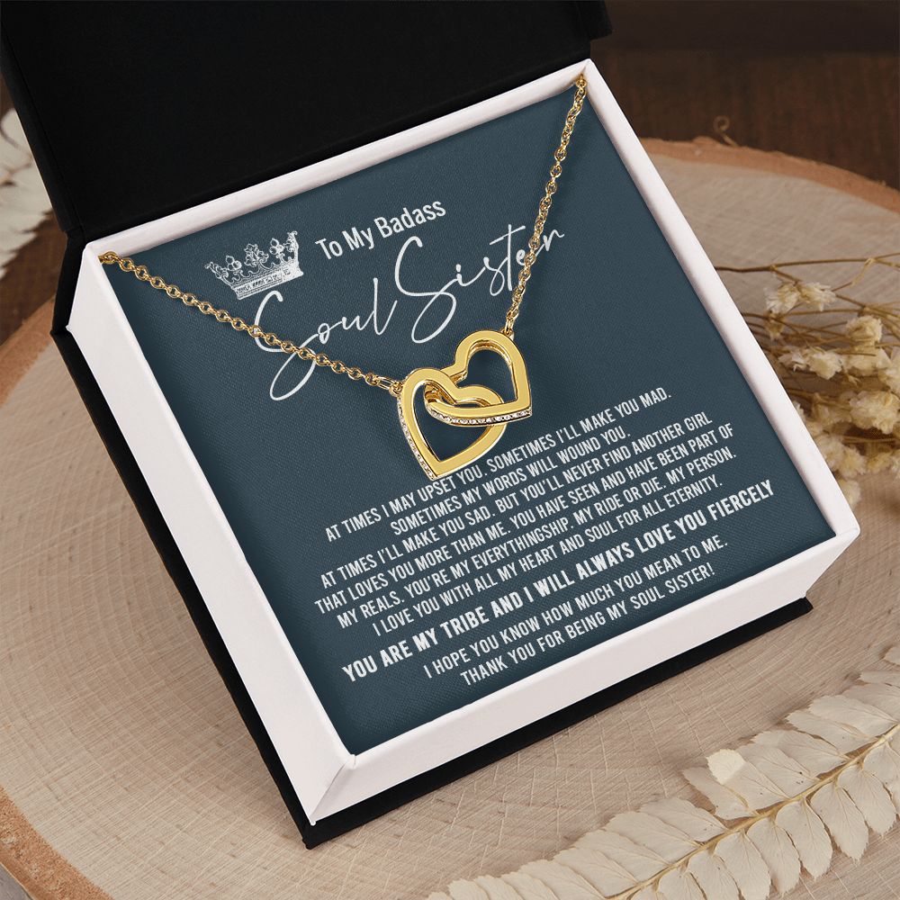 To My Badass Soul Sister Necklace Bestie BFF Gift Interlocking Hearts Necklace Interlocking Hearts Necklace