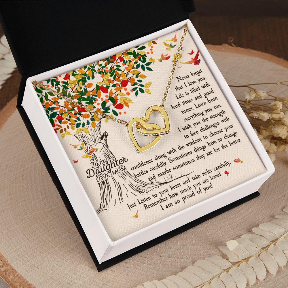 To My Daughter Necklace Pendant Gift From Mom Tree Revised I Am So Proud Of You With Message Card Gift Box Gift For To Daughter, Daughter In Law On Birthday Anniversary Interlocking Hearts Necklace