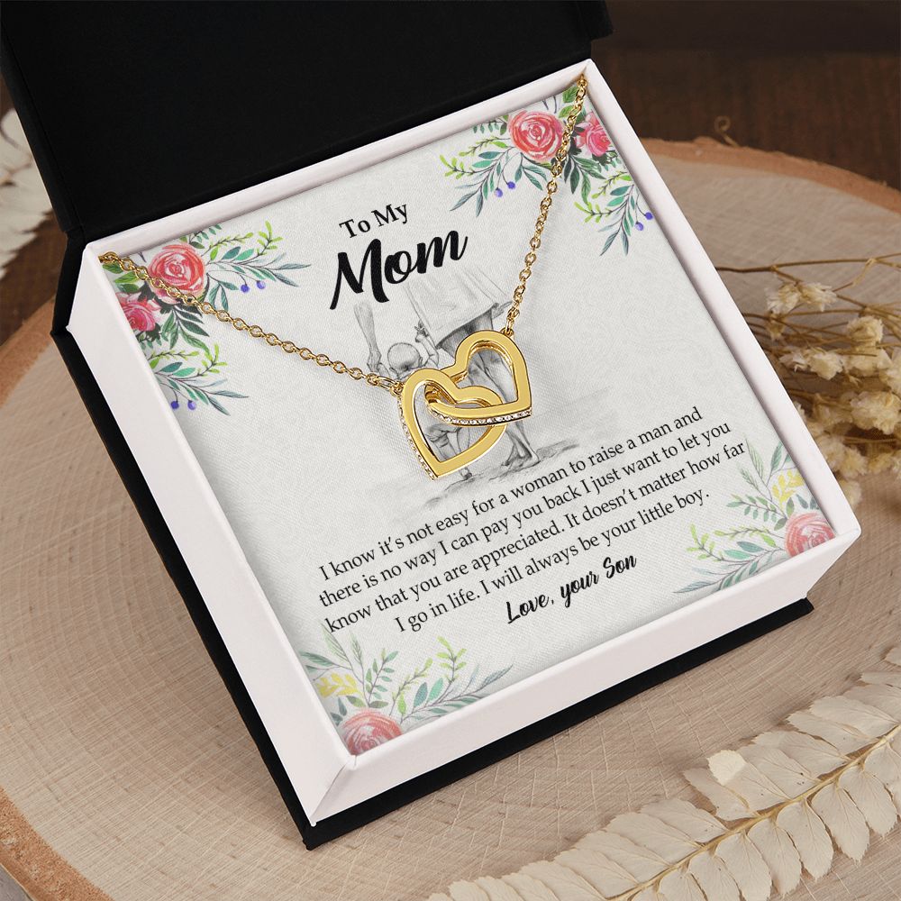 To My Mom Necklace Pendant Gift From Son And Happy Mother's Day Gift For Mom Birthday, Anniversary Your Little Boy Interlocking Hearts Necklace