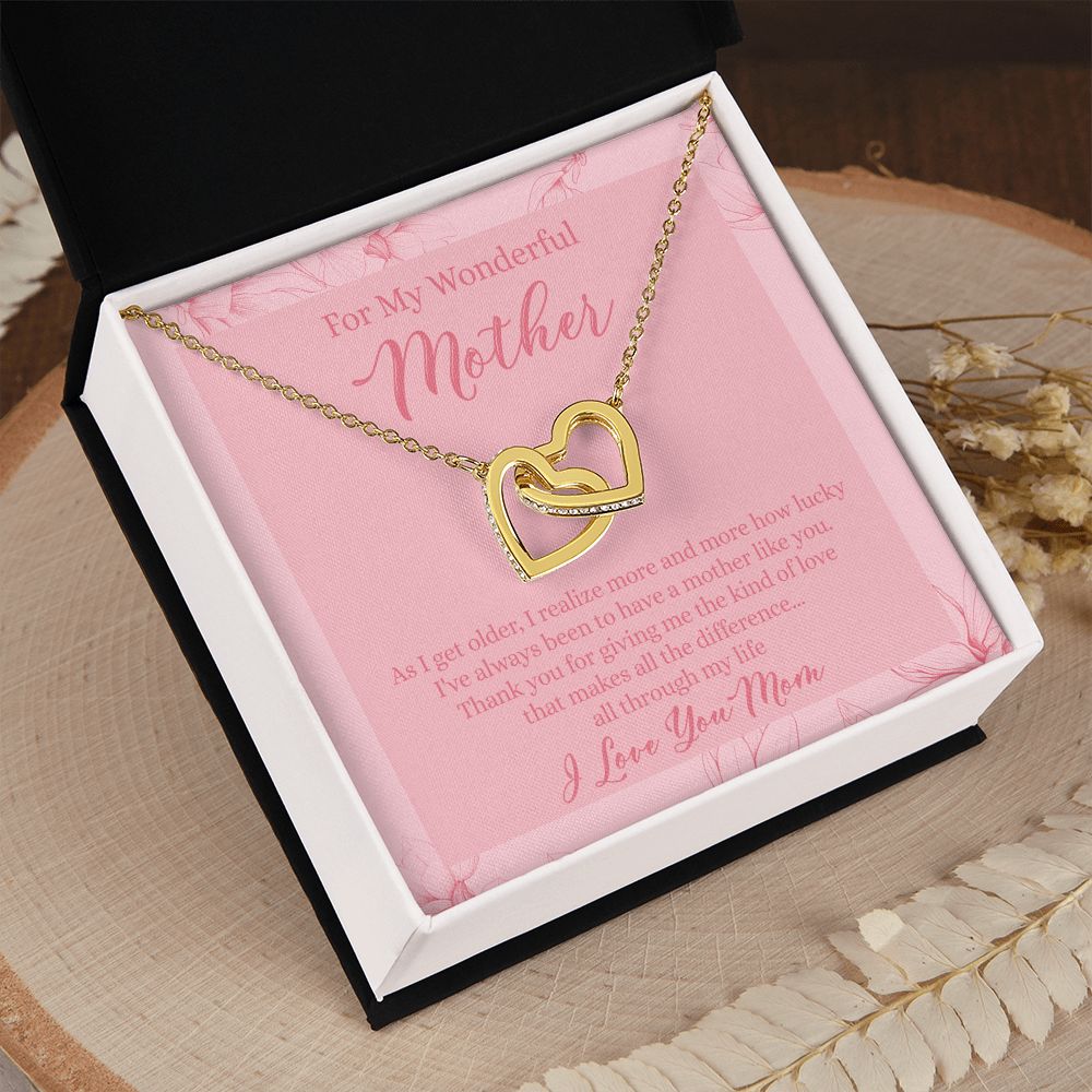 To My Wonderful Mother Necklace Message Card, Gift Box for Mom Birthday Gift From Daughter Mothers Day Necklace for Mom Gift From Daughter Mom Gifts For Wedding Mom Thank You Gift For Mom Interlocking Hearts Necklace