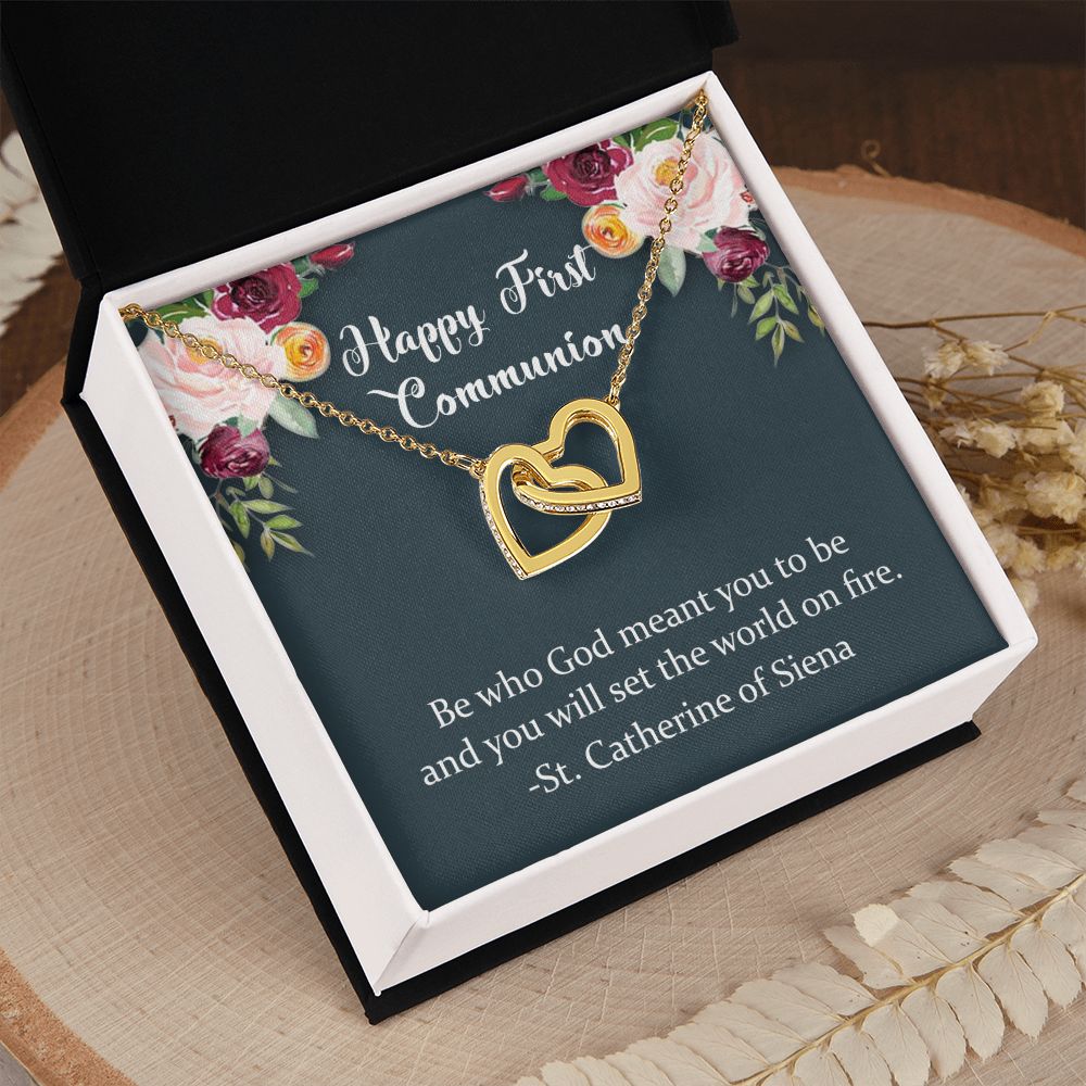 First Communion Necklace, First Communion Gift, First Holy Communion, 1st Communion, Gifts For Girl First Communion Congrats Graduation Pendants Gift For Daughter, Granddaughter, Niece Interlocking Hearts Necklace