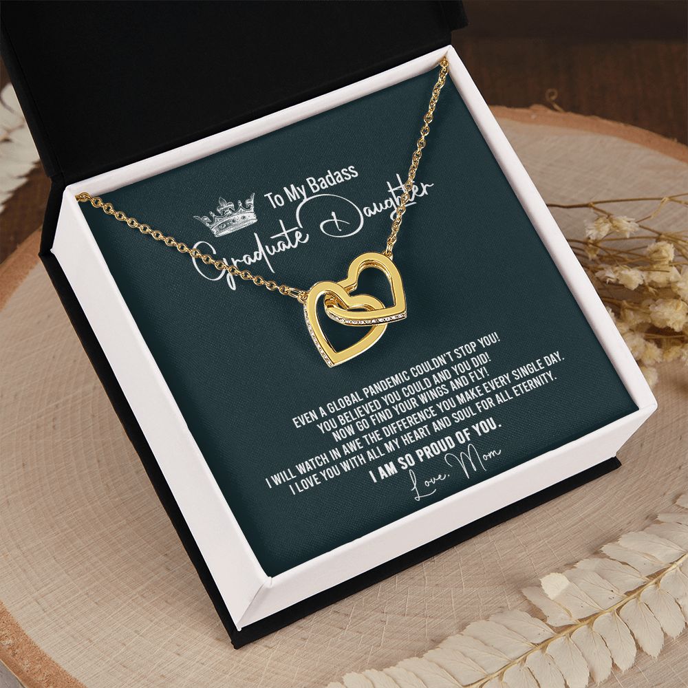 Badass Graduation Daughter Gift From Mom, Graduation Gift, Necklace Congrats Graduation Pendants Gift For Daughter, Daughter In law, Daughter Necklace From Mom Interlocking Hearts Necklace
