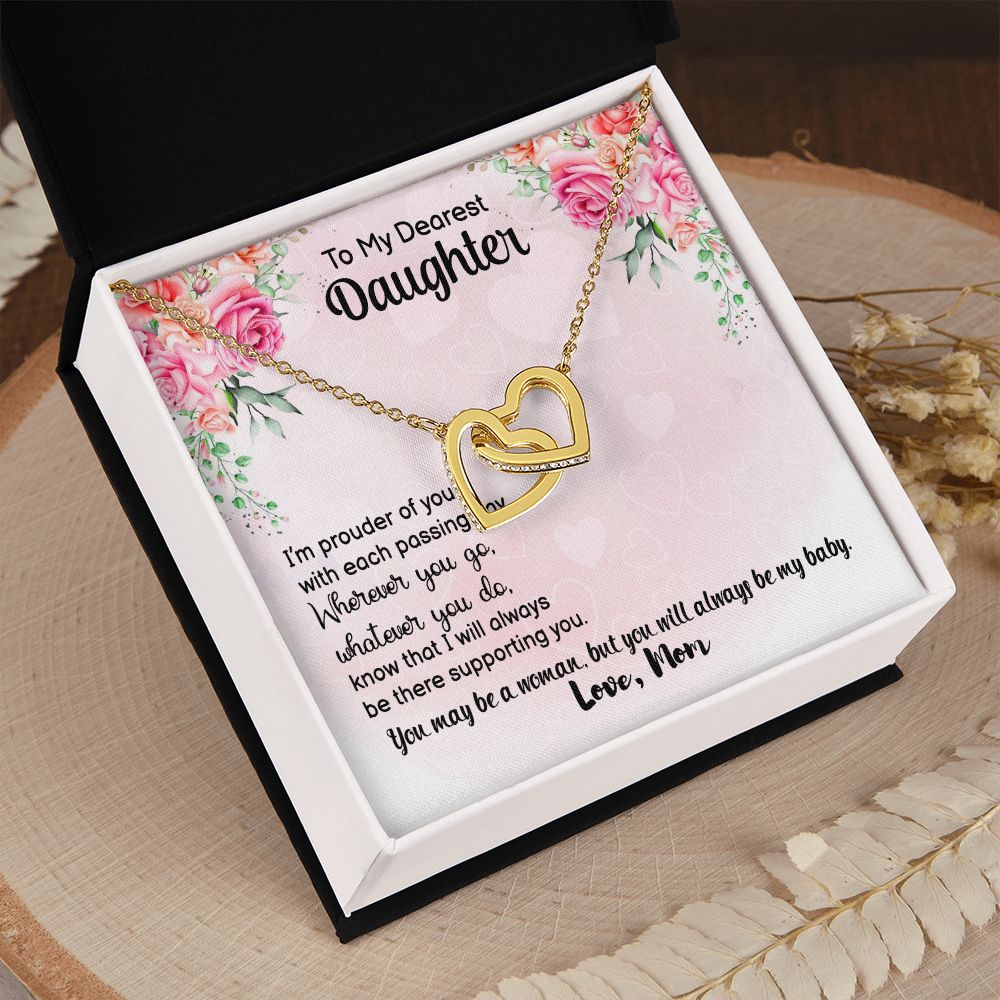 To My Daughter Necklace Gift from Mom, Mother and Daughter Jewelry Necklace for Girls, Mother Daughter Gift Ideas, Jewelry Pendant Necklace Interlocking Hearts Necklace