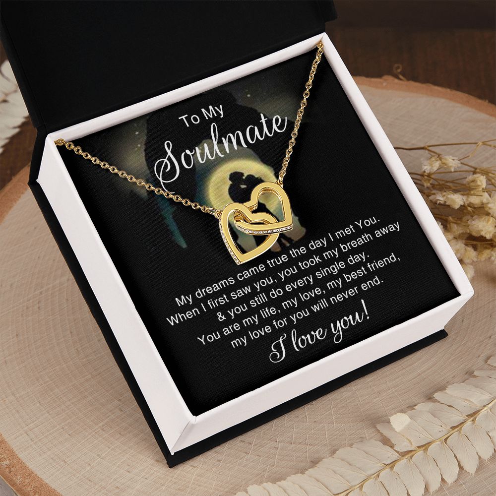 To My Soulmate Necklace for Women Birthday Christmas Jewelry Gifts For My Wife with Message Card Box Personalized Gift Present Pendant for Future Wife Soulmate Girlfriend Love 3 Interlocking Hearts Necklace