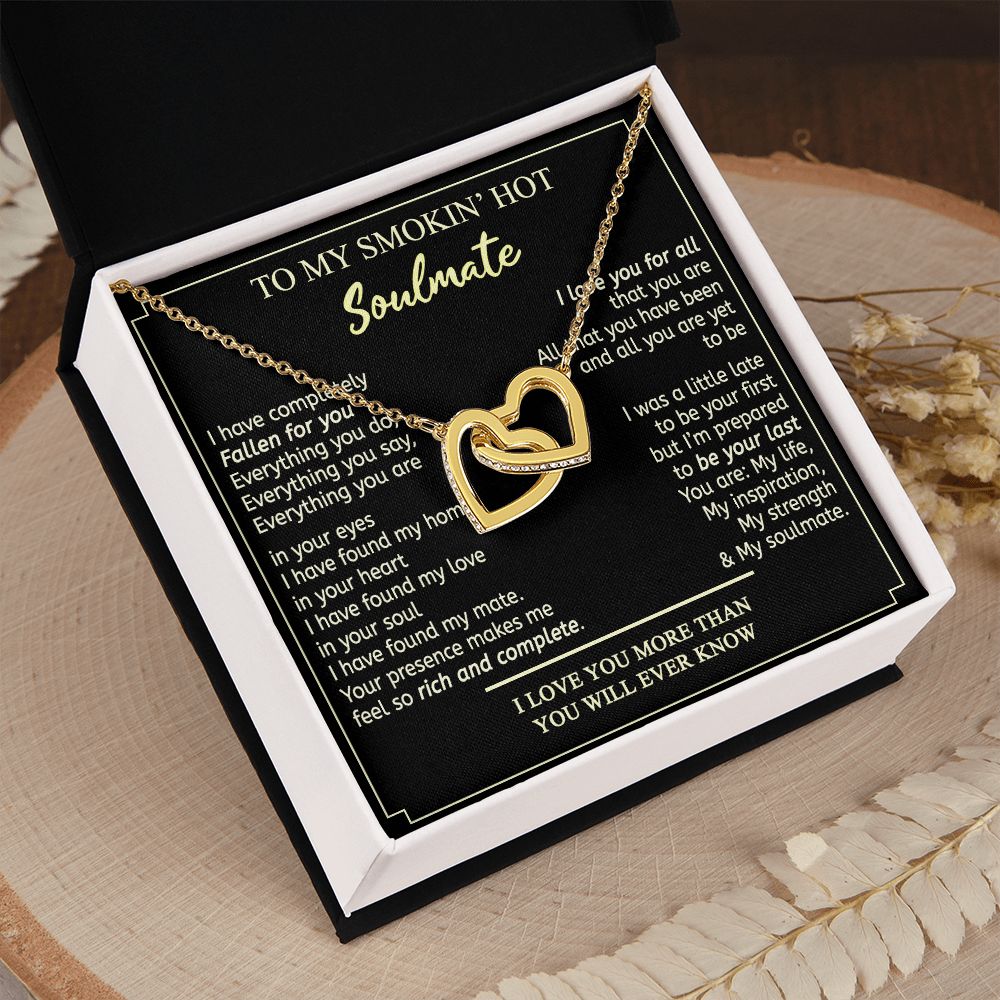 To My Smokin Hot Soulmate Necklace - Wife Gifts From Husband To My Wife Necklace, Gift for Her Romantic, Girlfriend Gifts Necklace for Wife from Men Includes Message Card and Gift Box 2 Interlocking Hearts Necklace